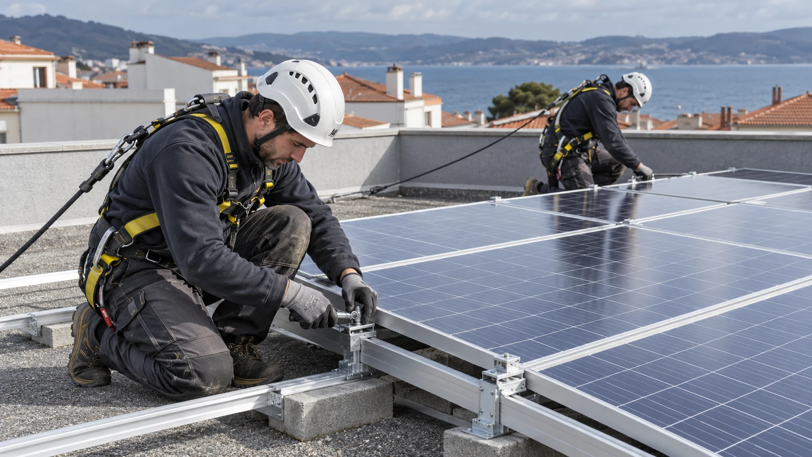 Placas solares y apoyo al montaje